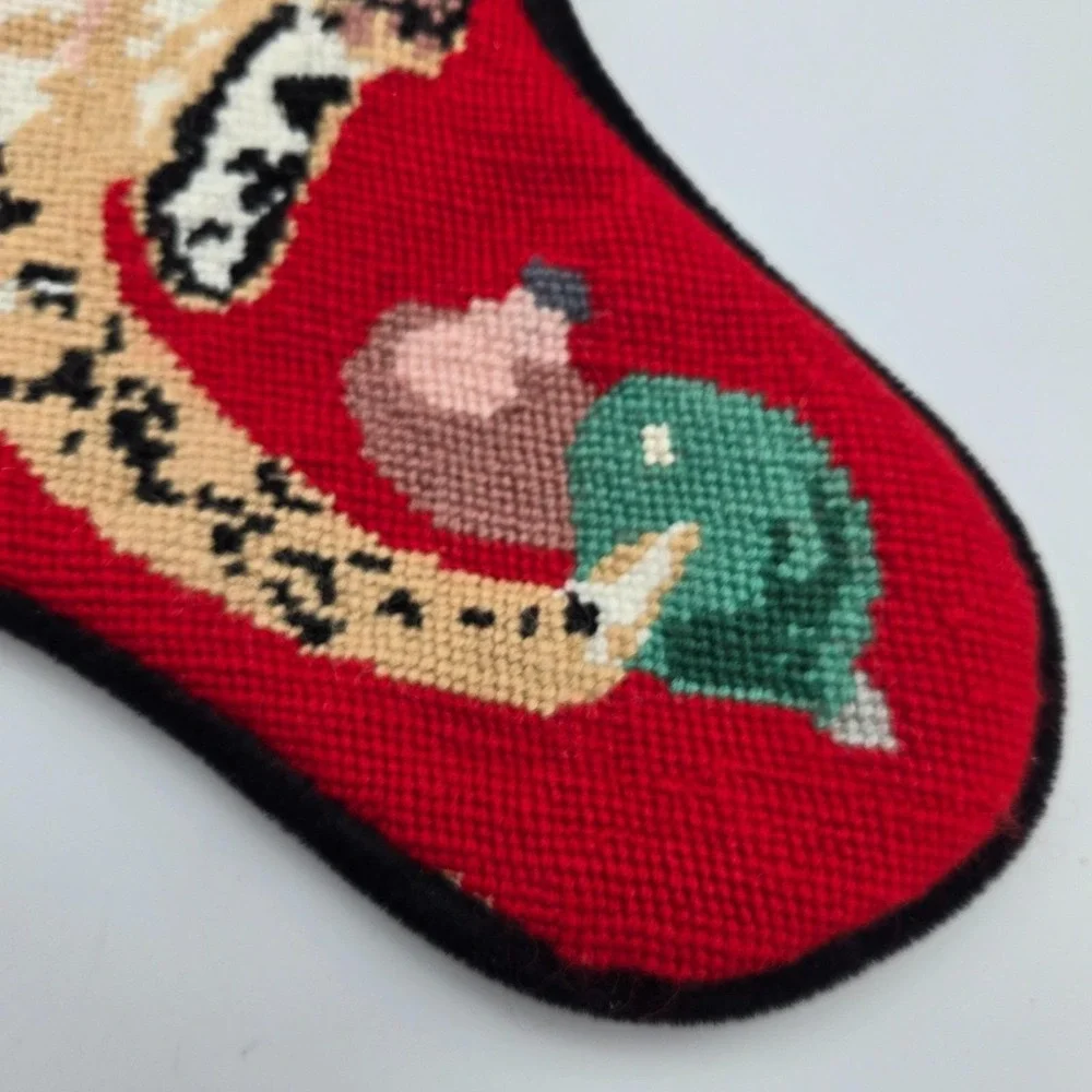 Calico Cat Needlepoint Christmas Stocking Black Velvet Personalized PATCHES 16